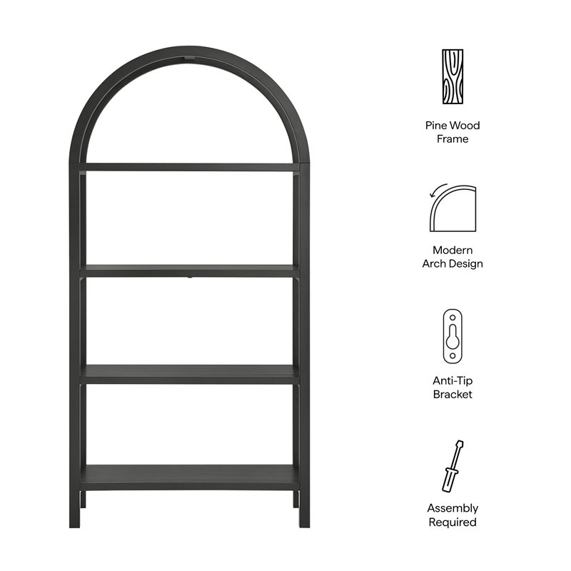 Scranton & Co 72 in Large Sculptural Arched Shelf Bookcase in Black