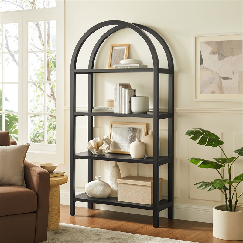 Scranton & Co 72 in Large Sculptural Arched Shelf Bookcase in Black