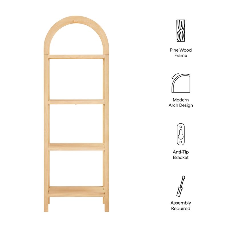 Scranton & Co 72 in Walnut Narrow Arched Bookcase with Pine Frame