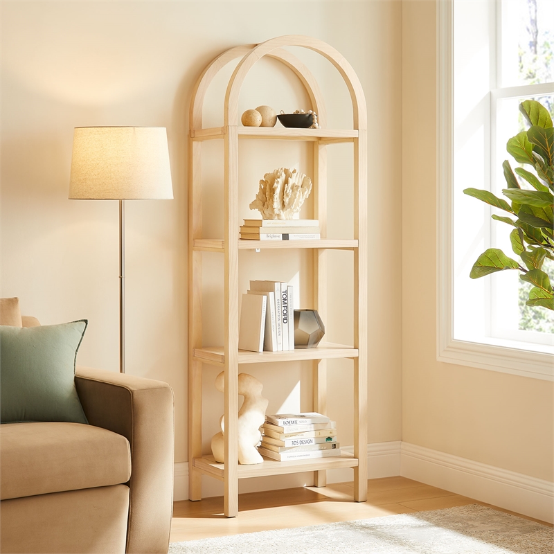 Scranton & Co 72 in Walnut Narrow Arched Bookcase with Pine Frame