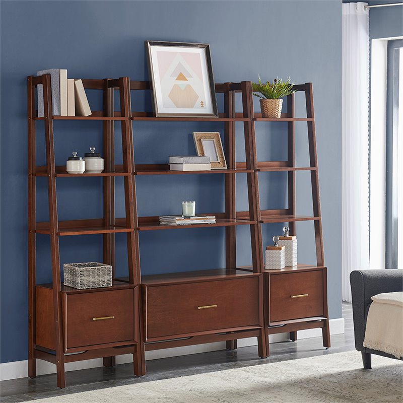 Scranton & Co 3 Piece Wood Etagere Bookcase Set with Shelves in Mahogany
