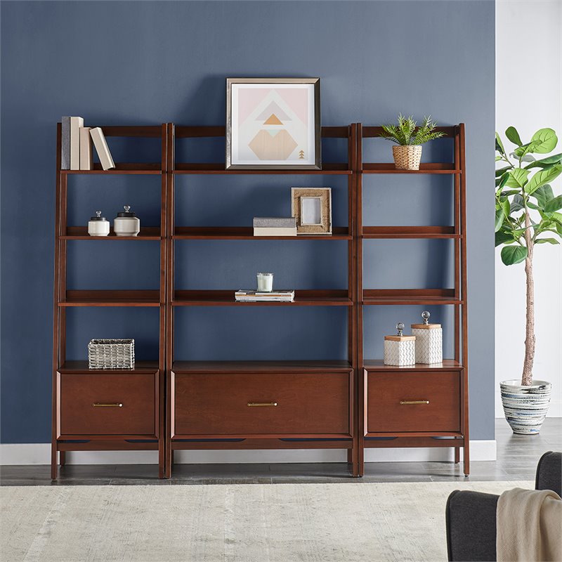 Scranton & Co 3 Piece Wood Etagere Bookcase Set with Shelves in Mahogany