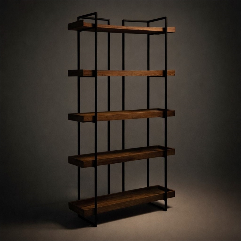 Scranton & Co 5 Level Acacia Bookshelf with Iron Frame in Brown