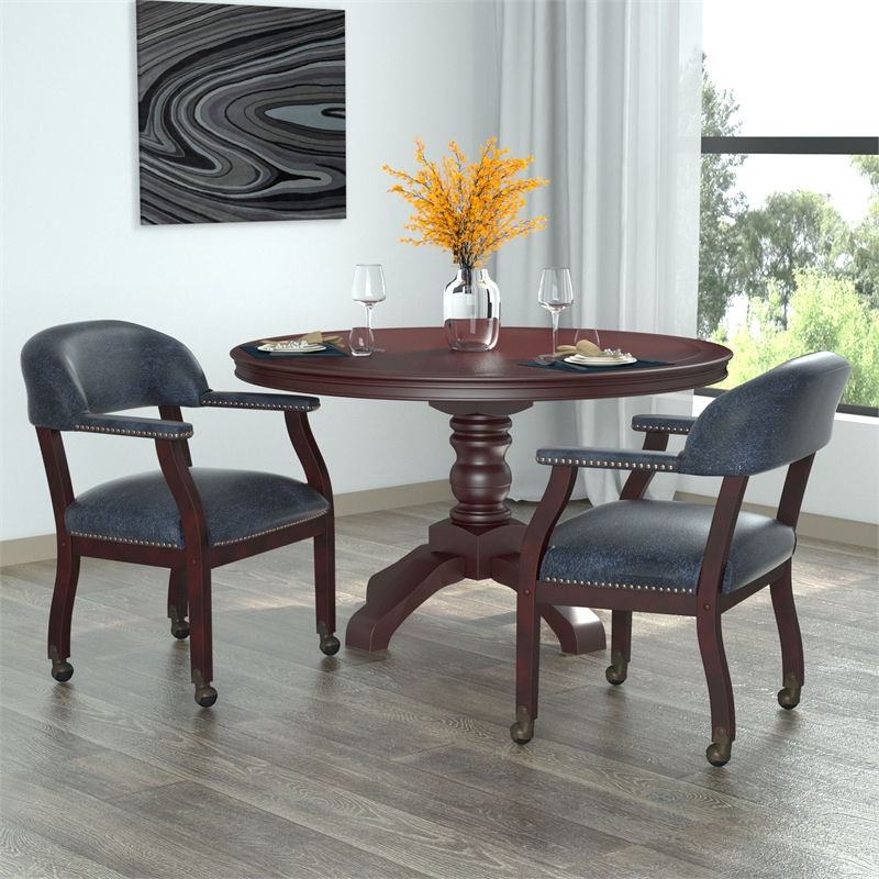 Scranton & Co Traditional Captains Chair in Blue Vinyl with Mahogany Finish