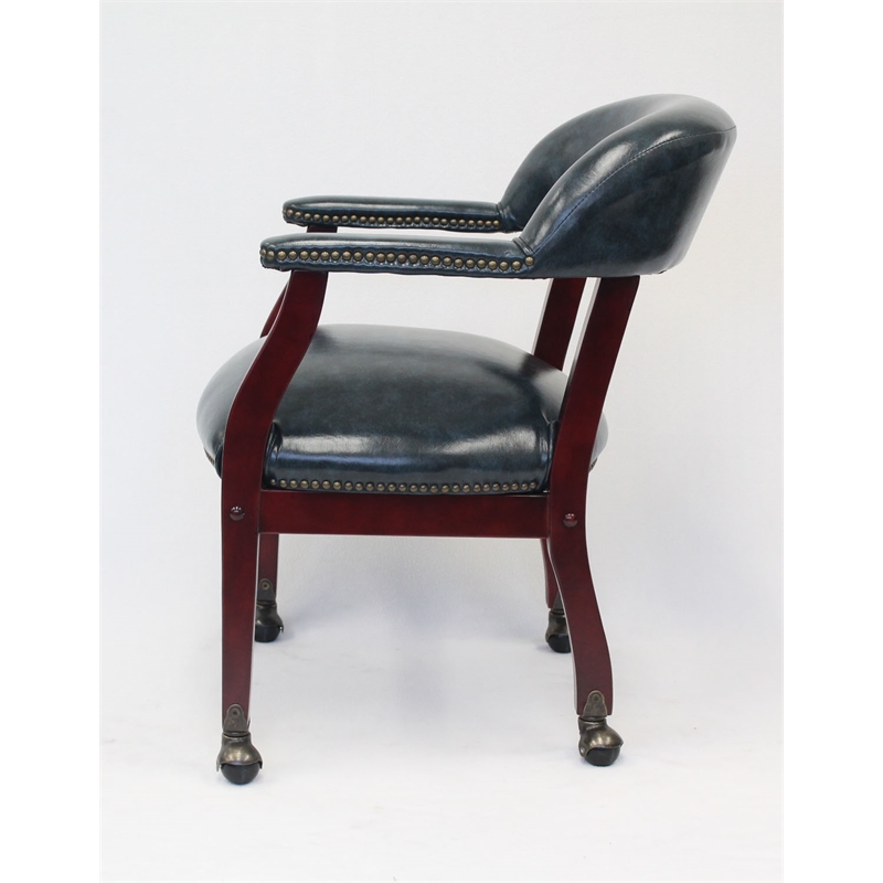 Scranton & Co Traditional Captains Chair in Blue Vinyl with Mahogany Finish