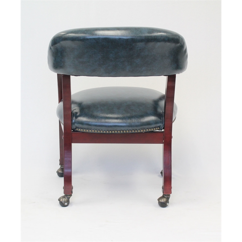 Scranton & Co Traditional Captains Chair in Blue Vinyl with Mahogany Finish