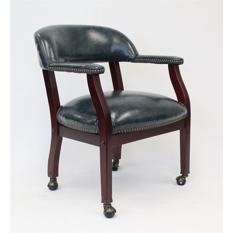 Scranton & Co Traditional Captains Chair in Blue Vinyl with Mahogany Finish