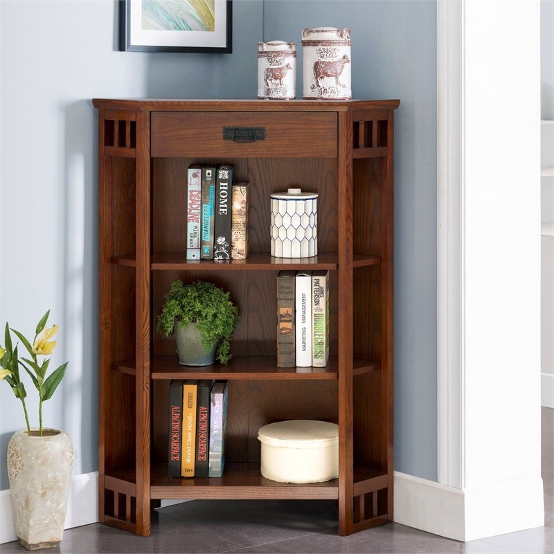 Scranton & Co 3-Shelf Corner Bookcase in Mission Oak