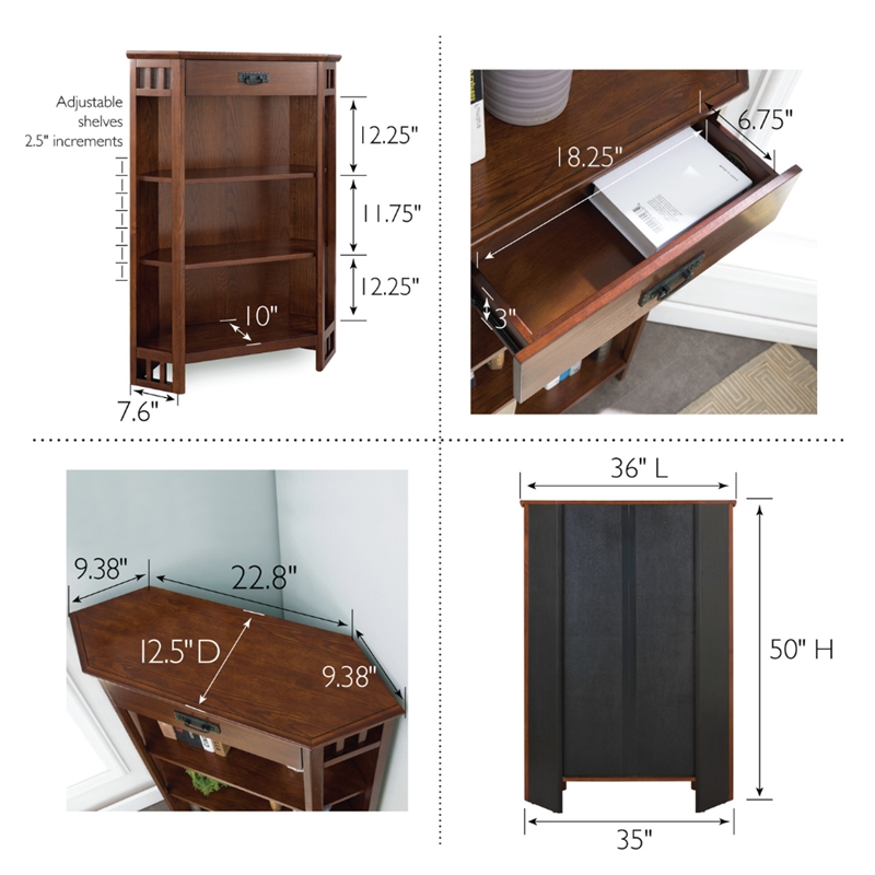Scranton & Co 3-Shelf Corner Bookcase in Mission Oak