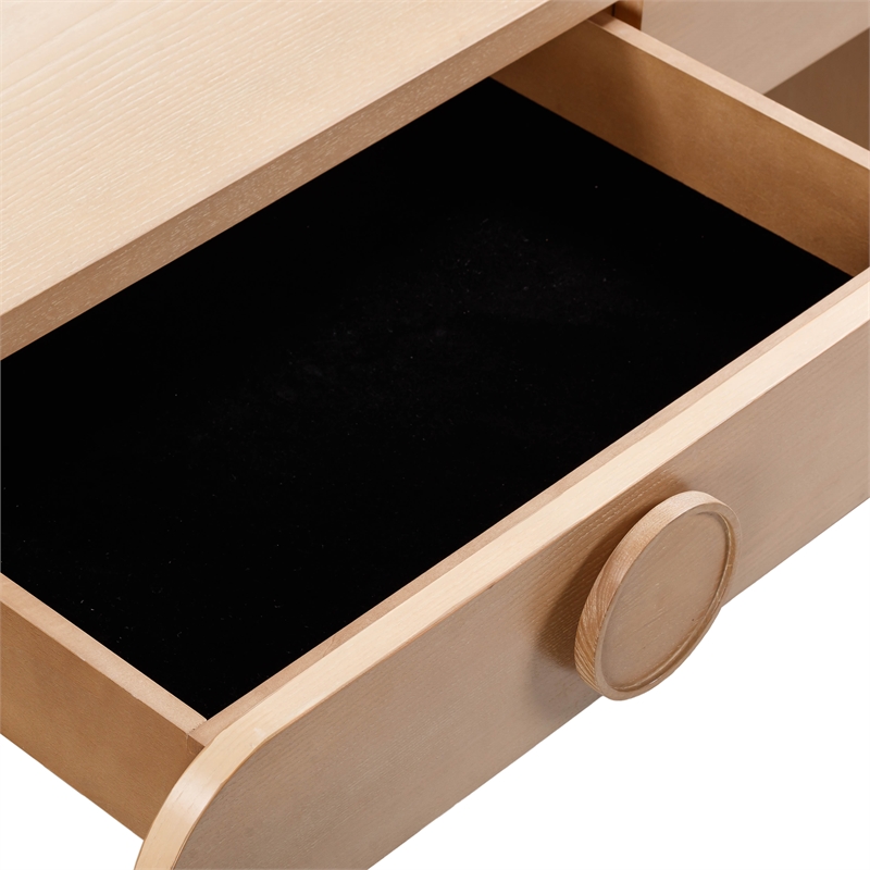 Scranton & Co 2-Drawer Ash Veneer Vanity Desk with Mirror Natural Finish