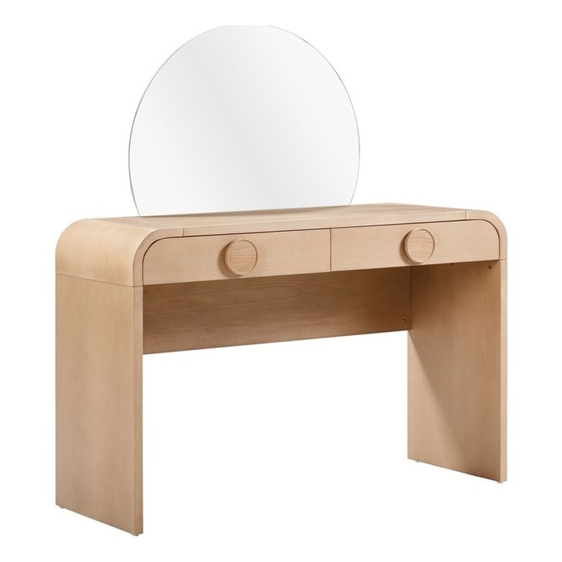 Scranton & Co 2-Drawer Ash Veneer Vanity Desk with Mirror Natural Finish