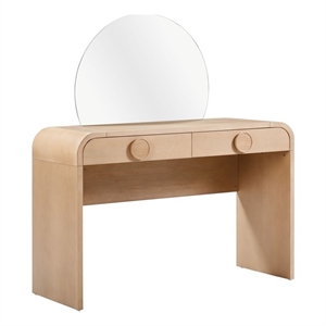 Scranton & Co 2-Drawer Ash Veneer Vanity Desk with Mirror Natural Finish