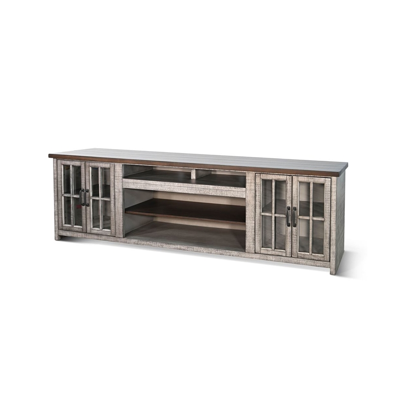 Scranton & Co Mahogany TV Console with Glass Cabinets in Gray Finish