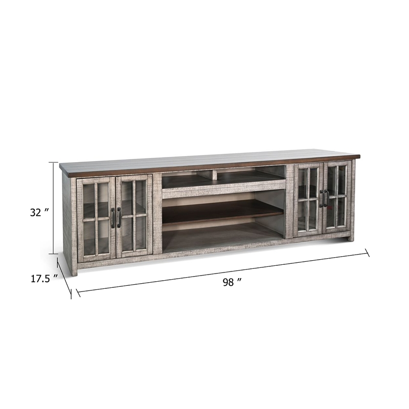 Scranton & Co Mahogany TV Console with Glass Cabinets in Gray Finish