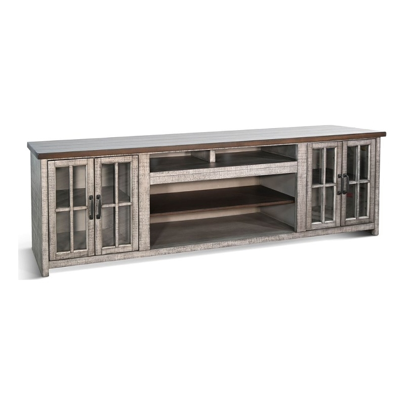 Scranton & Co Mahogany TV Console with Glass Cabinets in Gray Finish
