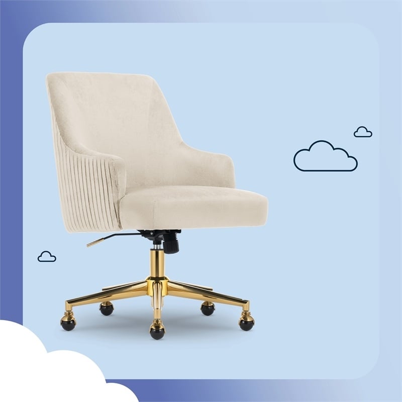 Scranton & Co Modern Mid-Back Velvet Office Chair in Beige with Gold Base