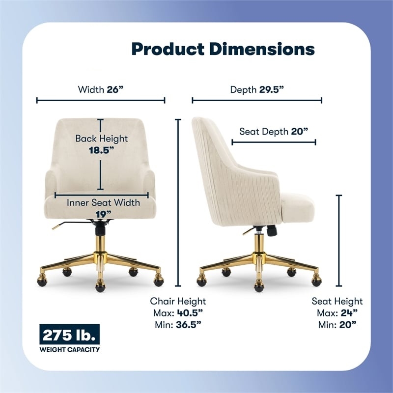 Scranton & Co Modern Mid-Back Velvet Office Chair in Beige with Gold Base