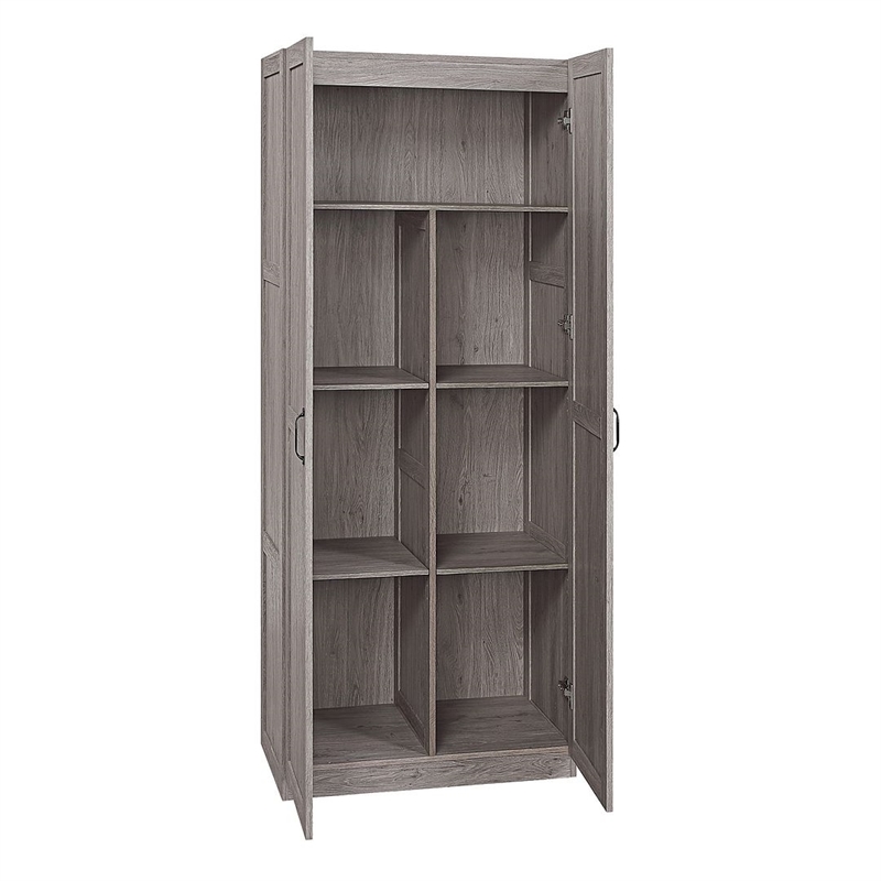 Scranton & Co Gray 7-Cubby Storage Cabinet with Soft Close Hinge Design