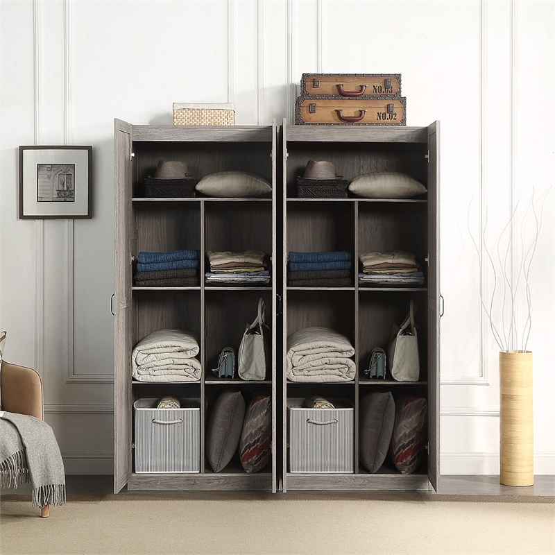 Scranton & Co 2-Piece Gray Storage Cabinet Set with 14 Cubby Compartments