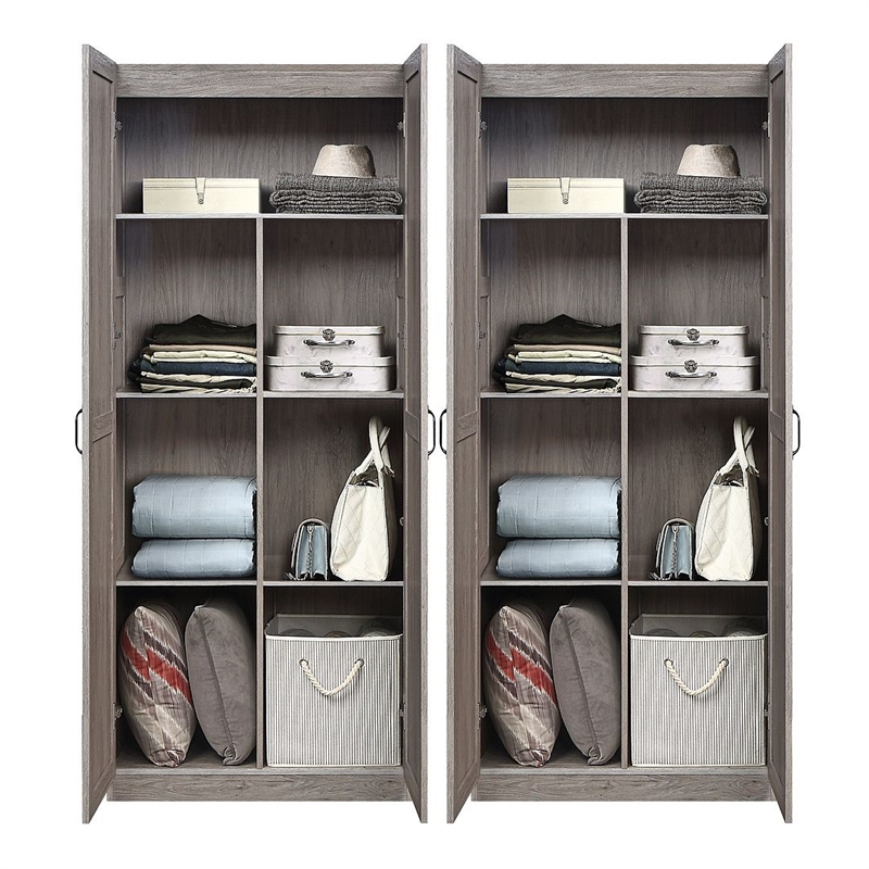 Scranton & Co 2-Piece Gray Storage Cabinet Set with 14 Cubby Compartments