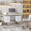 Scranton & Co White/Gold Floating-Top Desk with Drawers and Cabinet