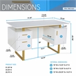Scranton & Co White/Gold Floating-Top Desk with Drawers and Cabinet