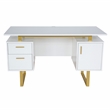 Scranton & Co White/Gold Floating-Top Desk with Drawers and Cabinet