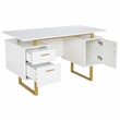 Scranton & Co White/Gold Floating-Top Desk with Drawers and Cabinet