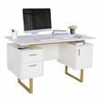 Scranton & Co White/Gold Floating-Top Desk with Drawers and Cabinet