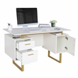 Scranton & Co White/Gold Floating-Top Desk with Drawers and Cabinet