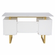 Scranton & Co White/Gold Floating-Top Desk with Drawers and Cabinet