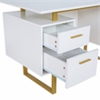 Scranton & Co White/Gold Floating-Top Desk with Drawers and Cabinet