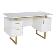 Scranton & Co White/Gold Floating-Top Desk with Drawers and Cabinet