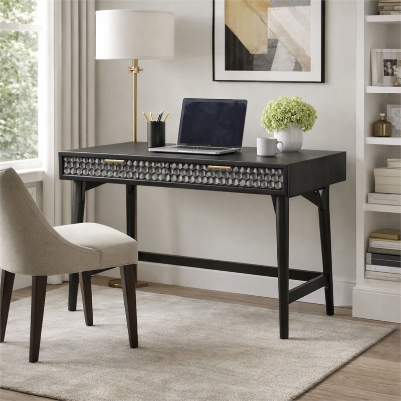 Scranton & Co Black Pearl Large Wood Desk with Gold Hardware