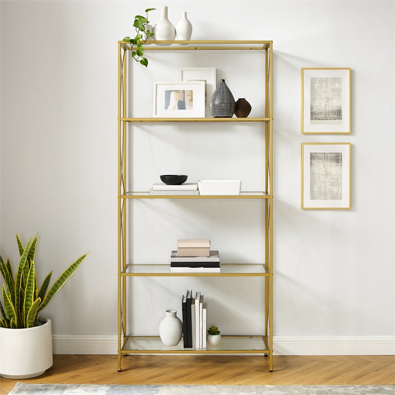 Scranton & Co 5-Shelf Alloy Steel Etagere Bookcase in Gold