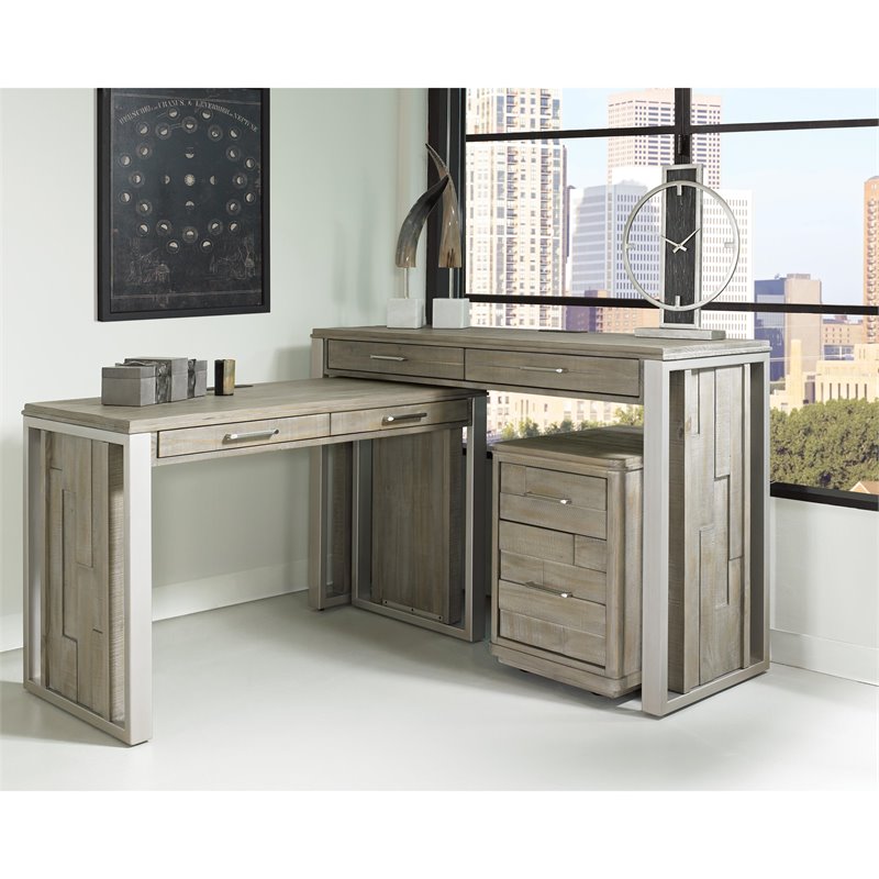 Scranton & Co Mahogany Wood Desk in Honey Maple with Brass Hardware