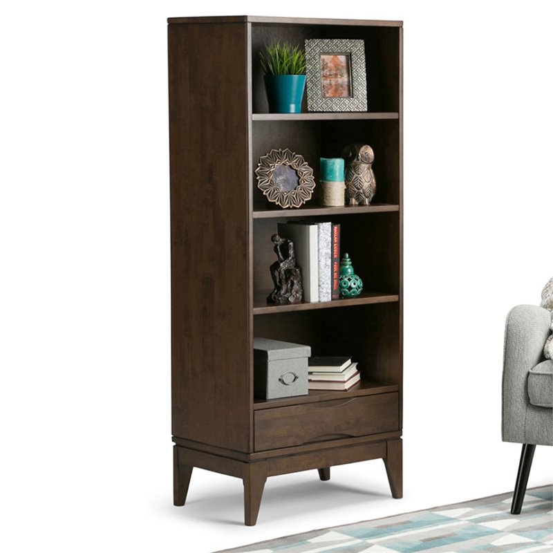 Scranton & Co Mid-Century Walnut Brown Bookcase with Storage and Shelves