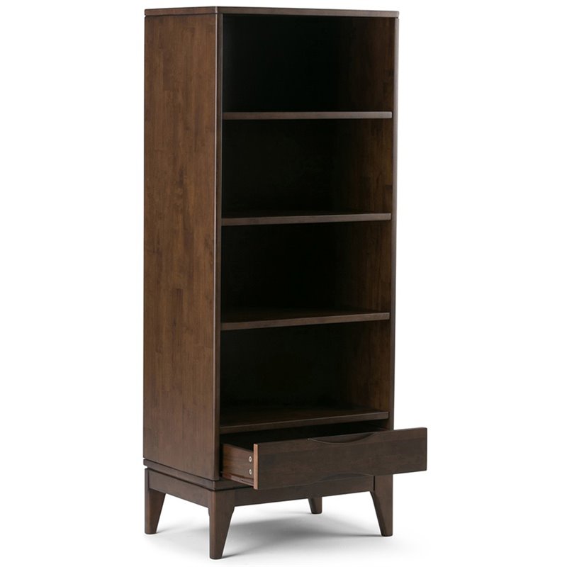 Scranton & Co Mid-Century Walnut Brown Bookcase with Storage and Shelves