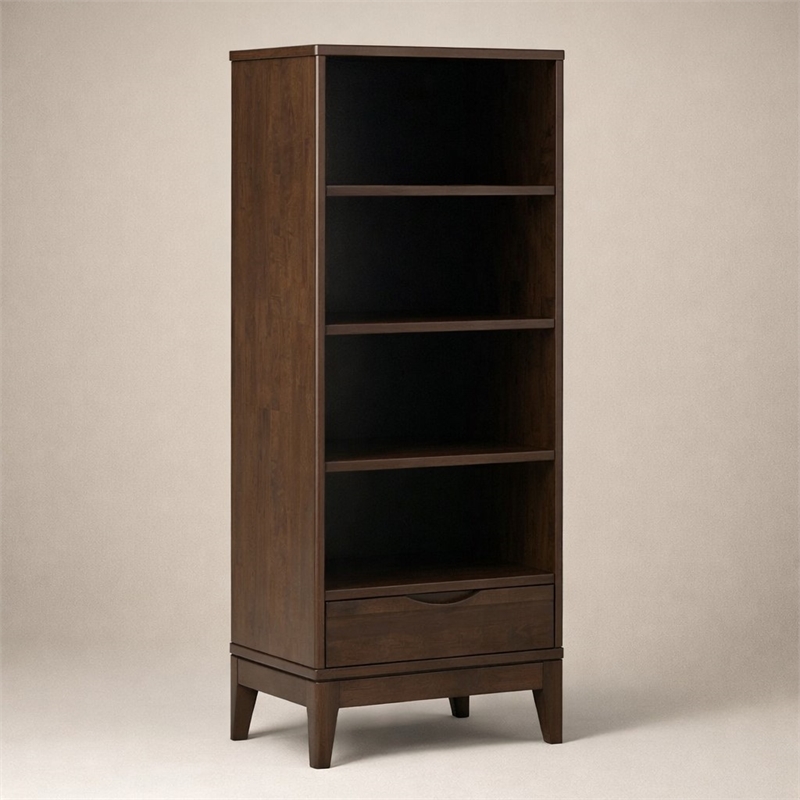 Scranton & Co Mid-Century Walnut Brown Bookcase with Storage and Shelves