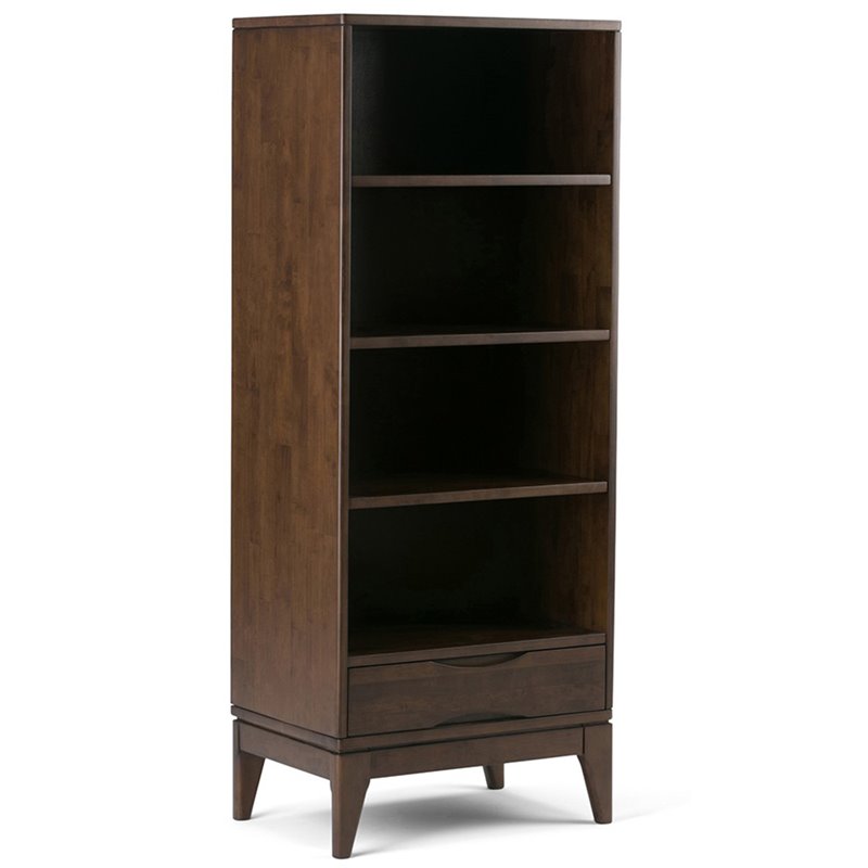 Scranton & Co Mid-Century Walnut Brown Bookcase with Storage and Shelves
