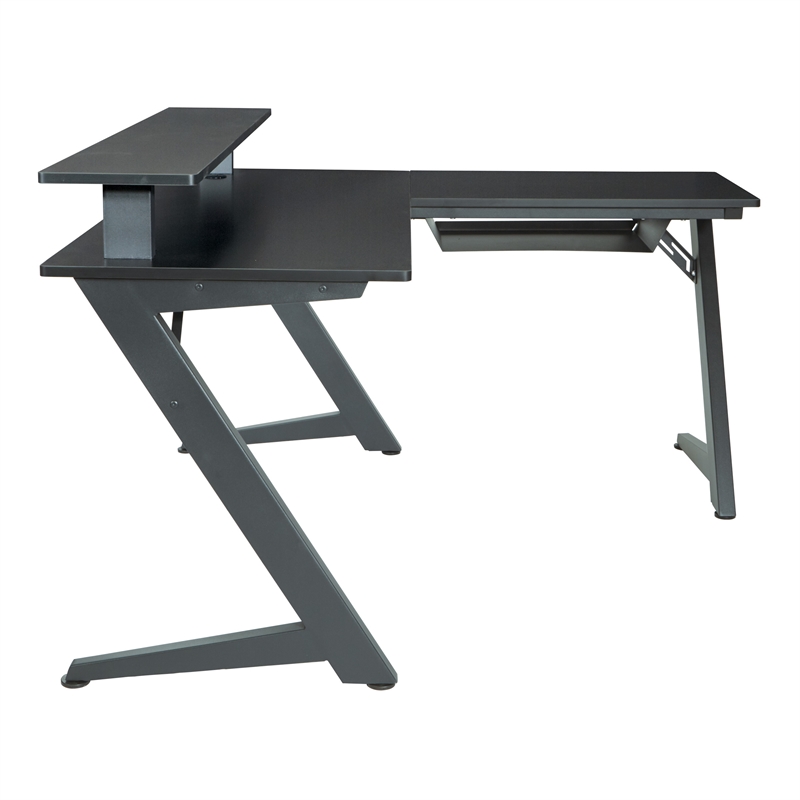 Scranton & Co L-Shape Gaming Desk with Carbon Top and Matte Black Frame