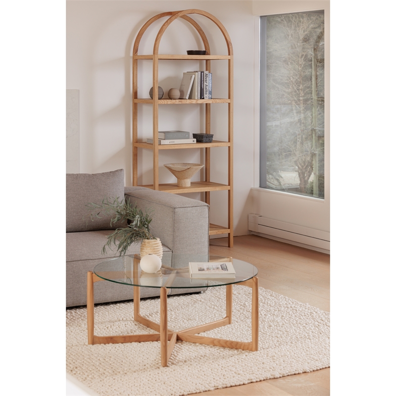 Scranton & Co 5-Shelf Wooden Bookcase with Arched Design in Natural