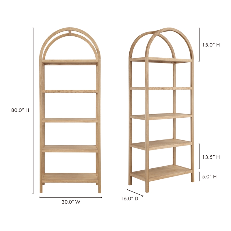 Scranton & Co 5-Shelf Wooden Bookcase with Arched Design in Natural