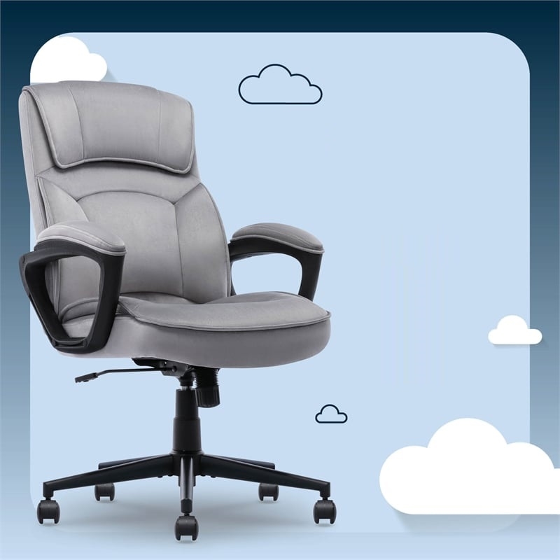 Scranton & Co Velvet Executive Office Chair in Grey with Adjustable Arms