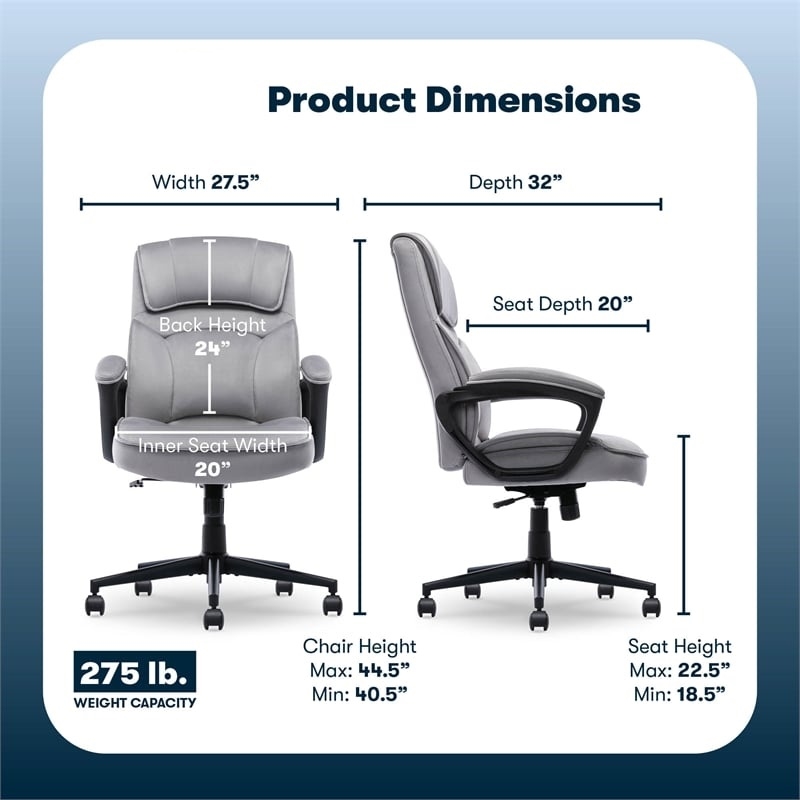 Scranton & Co Velvet Executive Office Chair in Grey with Adjustable Arms