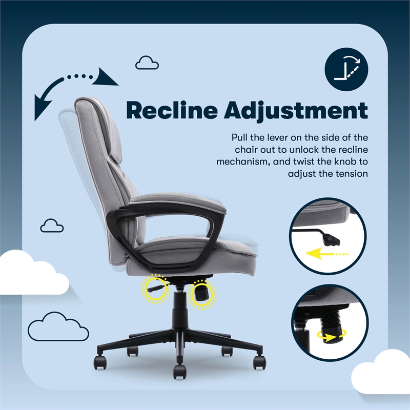 Scranton & Co Velvet Executive Office Chair in Grey with Adjustable Arms