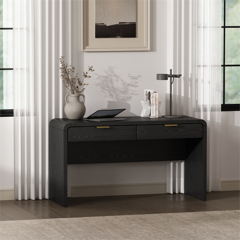 Scranton & Co Modern Office Desk in Black and Gold 54 Inch with 2 Drawers
