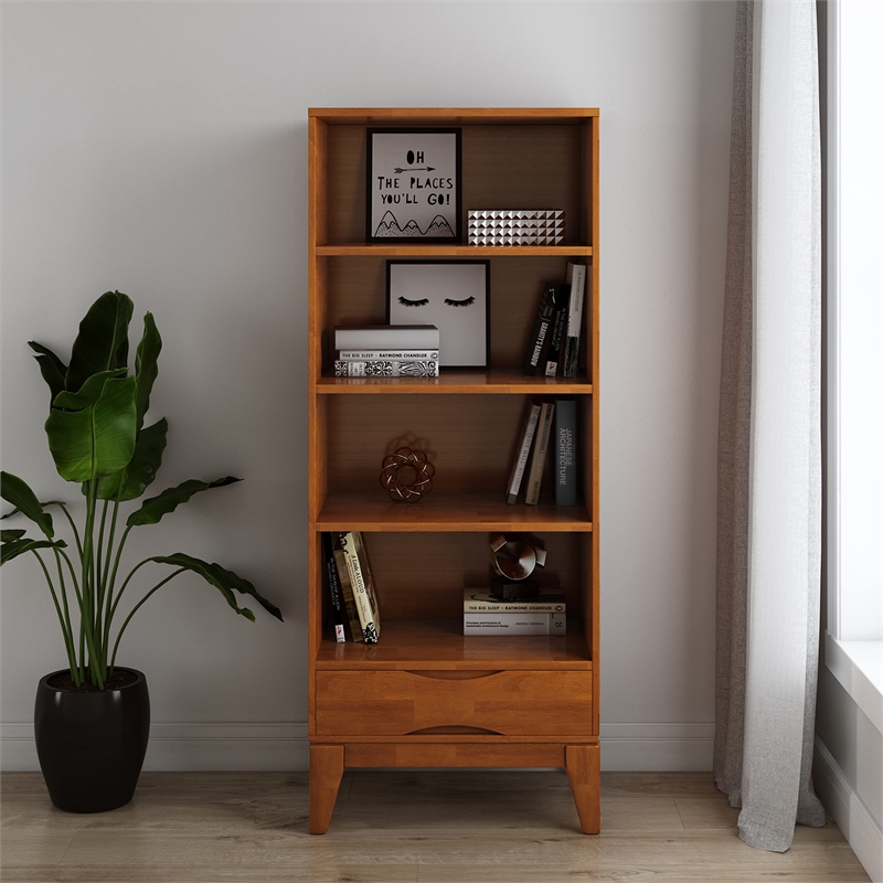 Scranton & Co Wood Bookcase with Drawer Storage in Teak Brown 60