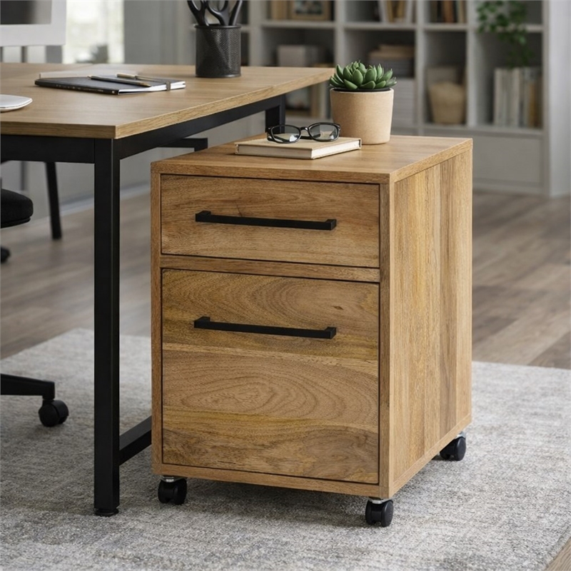 Scranton & Co Solid Mango Wood Filing Cabinet in Natural Finish