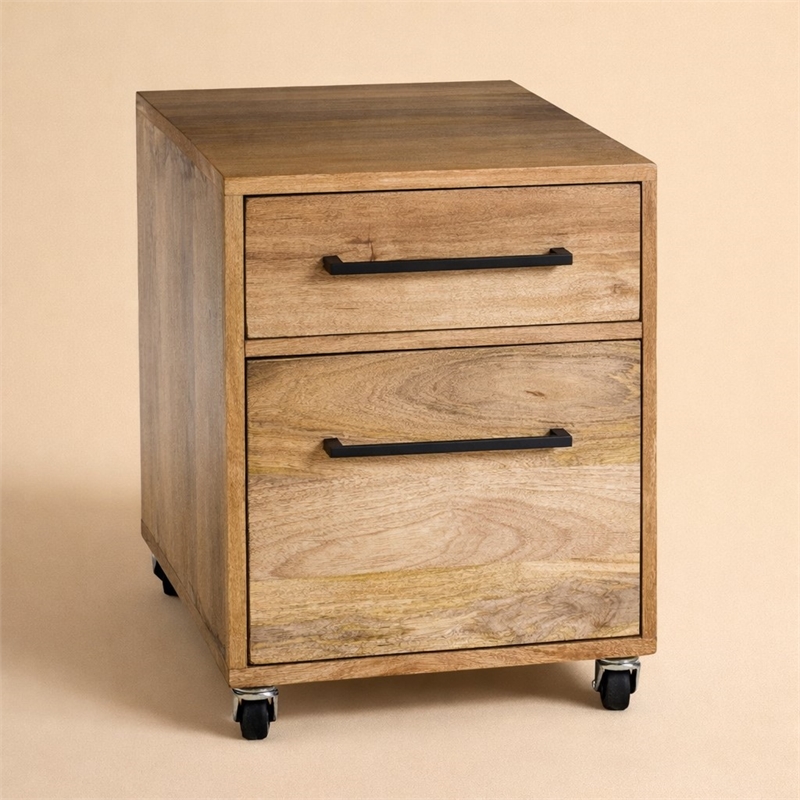 Scranton & Co Solid Mango Wood Filing Cabinet in Natural Finish